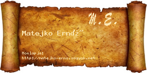 Matejko Ernő névjegykártya